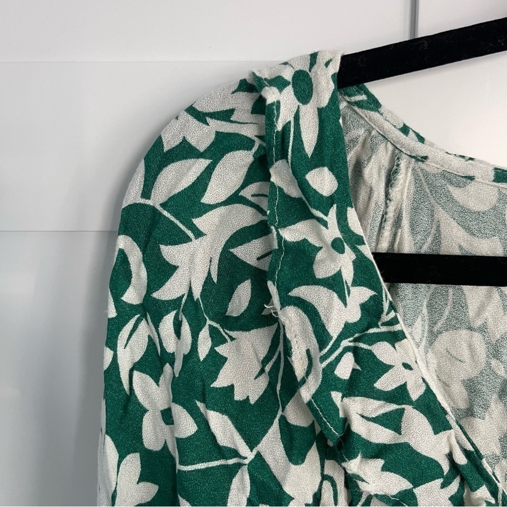 Free People Rebecca Floral Ruffle Long Sleeve Casual Green & White Mini Dress L - Picture 8 of 11